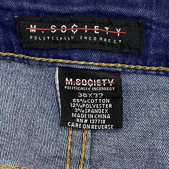 M Society Denim Jeans Mens Actual Size 38Wx31 Blue Paint Splattered Side Stripes - Picture 7 of 13